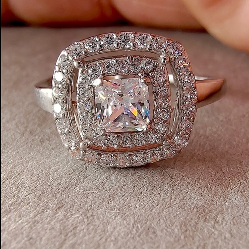 1.20CT Princess Cut Diamond Halo Engagement Wedding Ring In 18k White gold over
